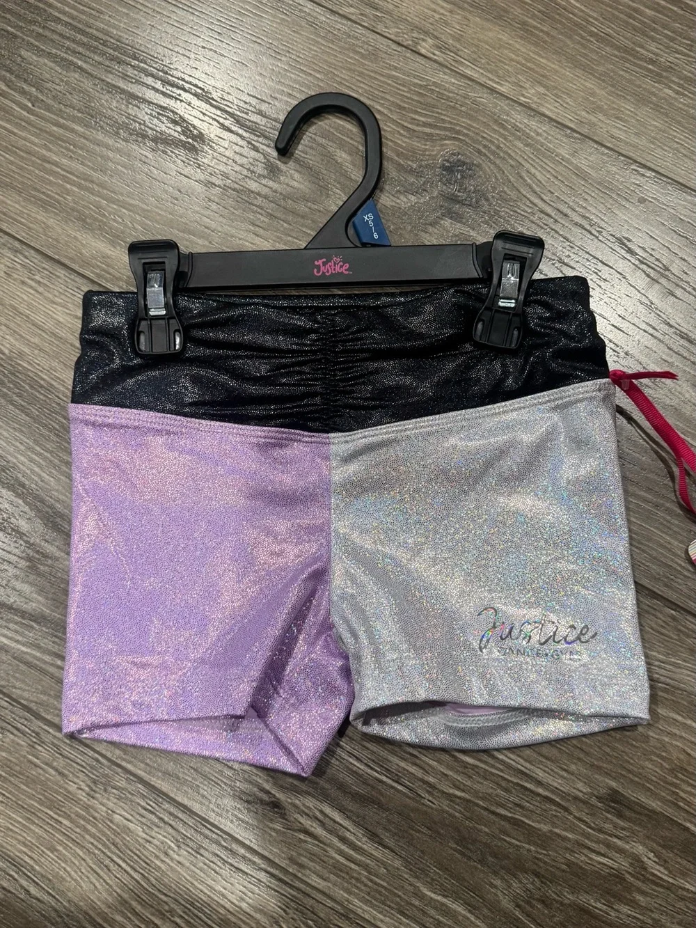 NWT Justice Two-Tone Glitter Dance Shorts in Lavender, Silver and Black